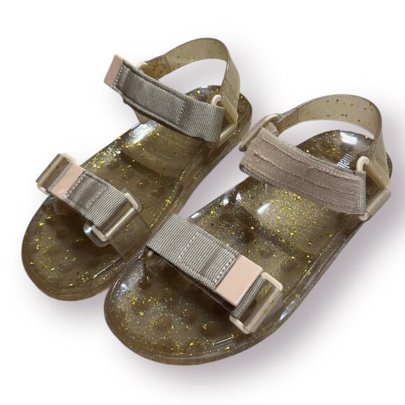 Melissa Wide‎ Papete Sandals Beige Glitter Max Size 8 - Picture 1 of 7